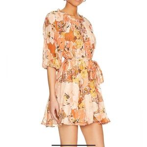 MinkPink TAHLIA Pretty V-Neck Bishop Sleeve Mini Dress